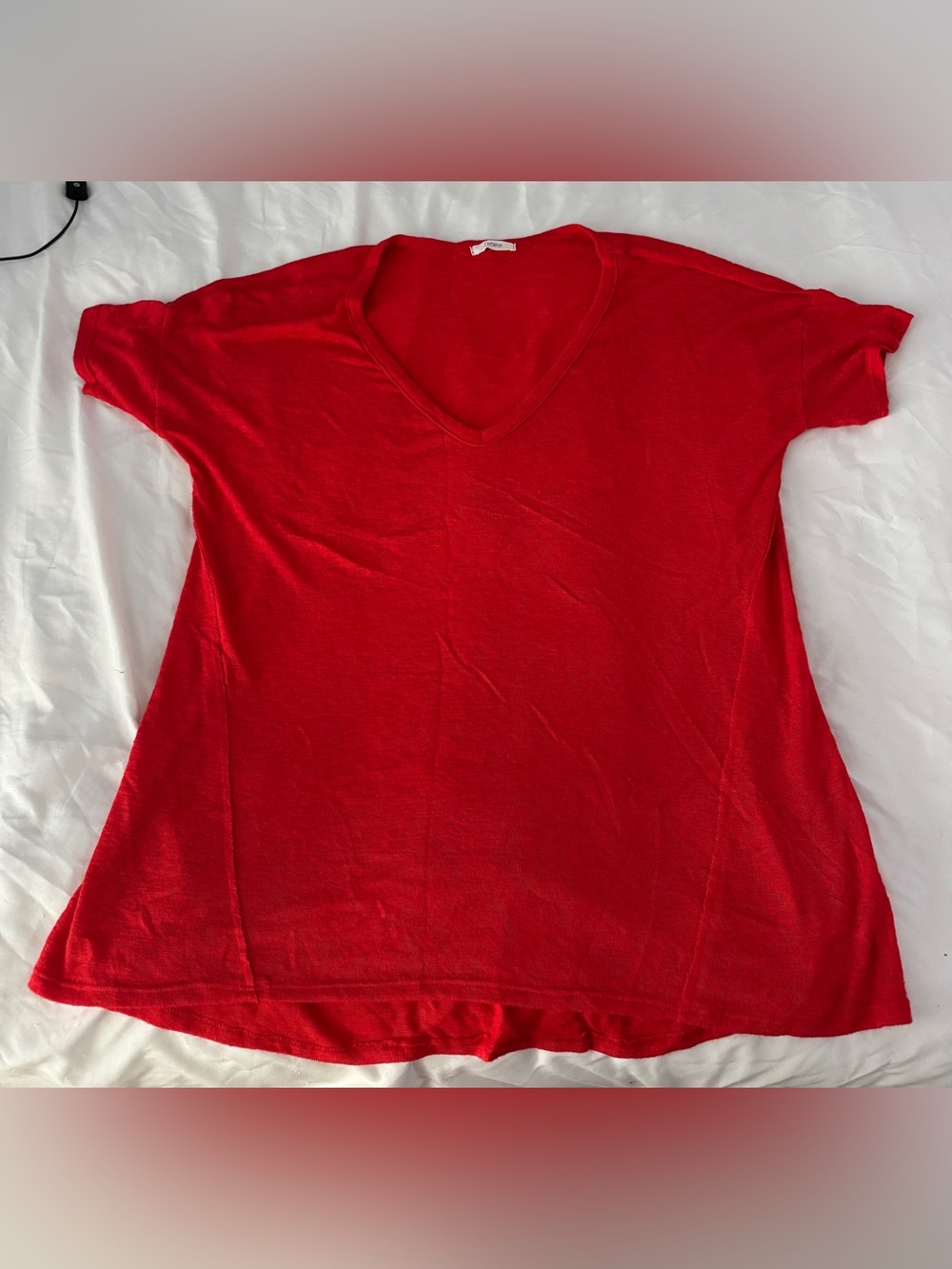Cherish Red V-Neck High-Low Short Sleeve Tunic Top Size Large